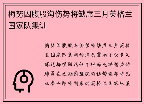 梅努因腹股沟伤势将缺席三月英格兰国家队集训